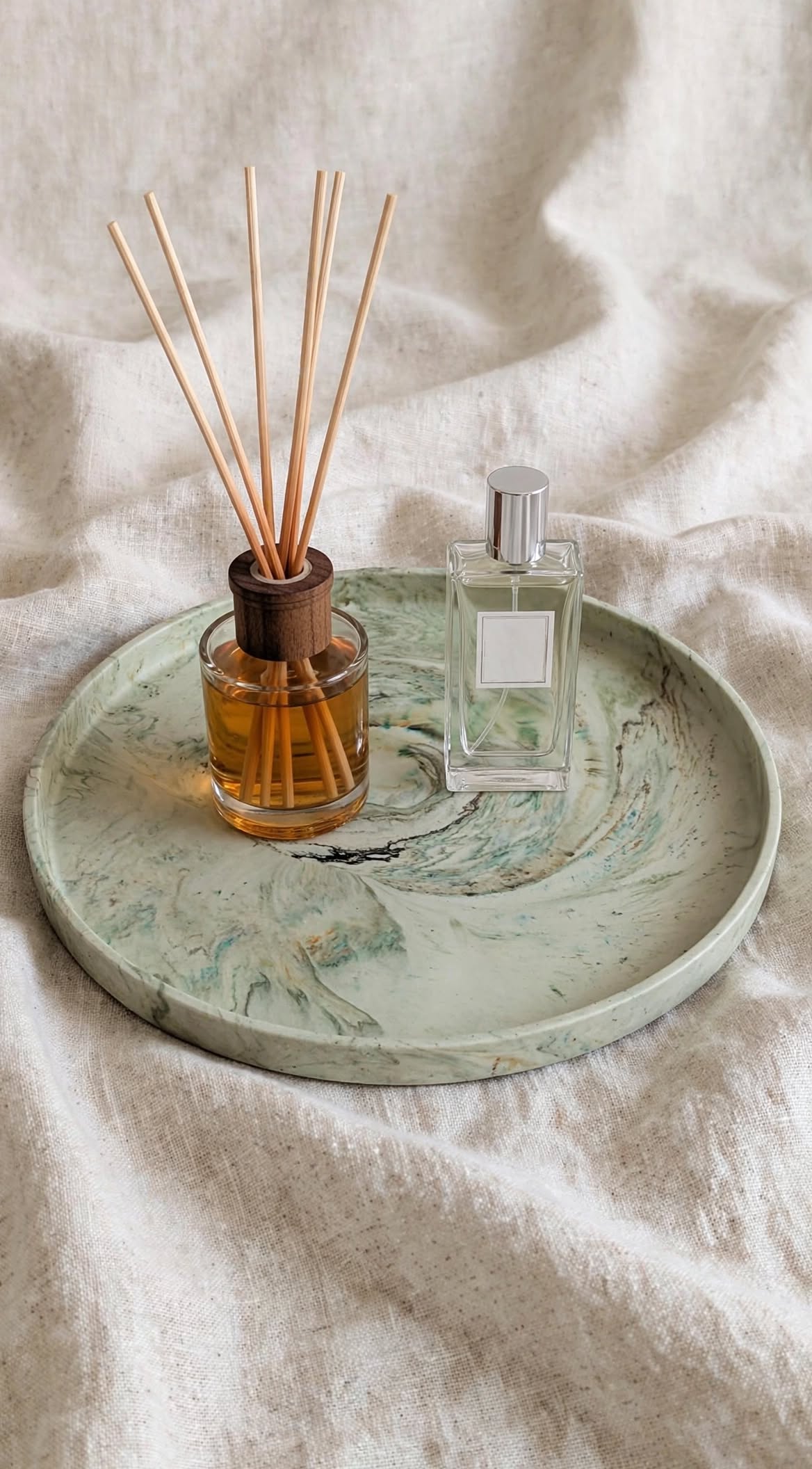 Vassoio Decorativo Tondo - Effetto Marmo Sage Green