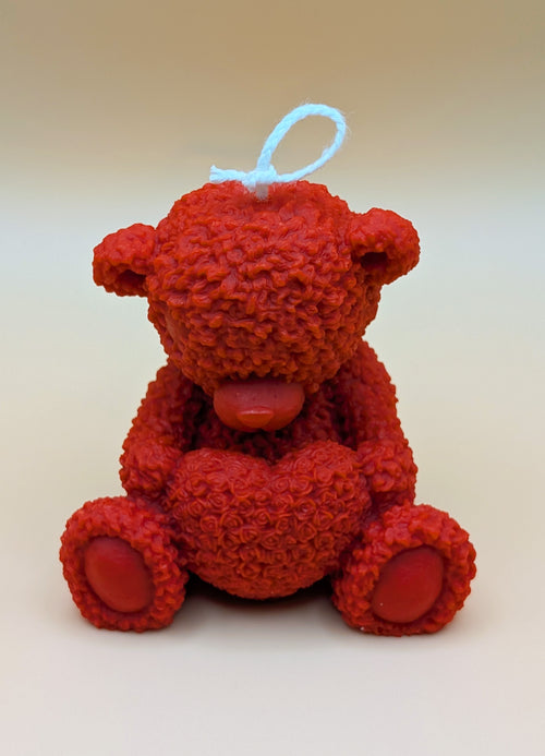 Candela artigianale orsetto e vassoio con cuoricini